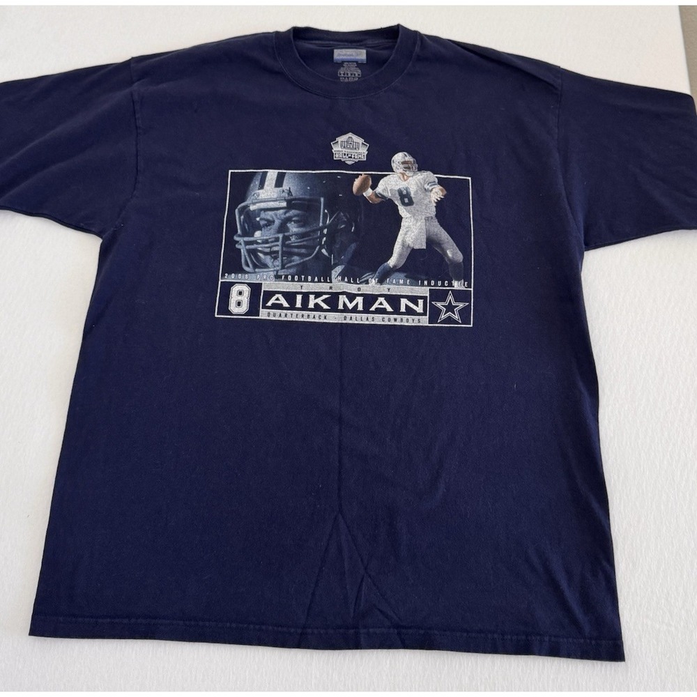 Vintage Reebok Shirt Mens Large Navy Troy Aikman Cowboys Hall of Fame Graphic